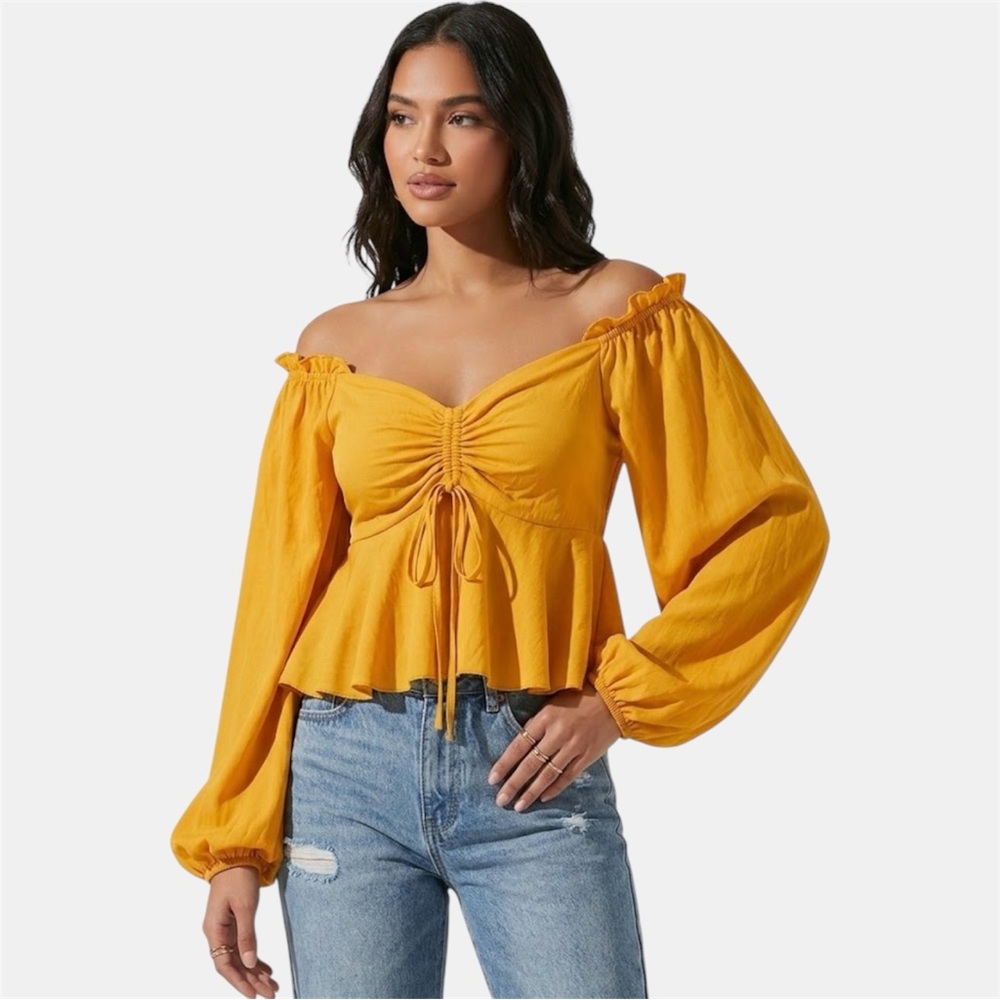 NEW Yellow Ruched Babydoll Long Sleeve Top